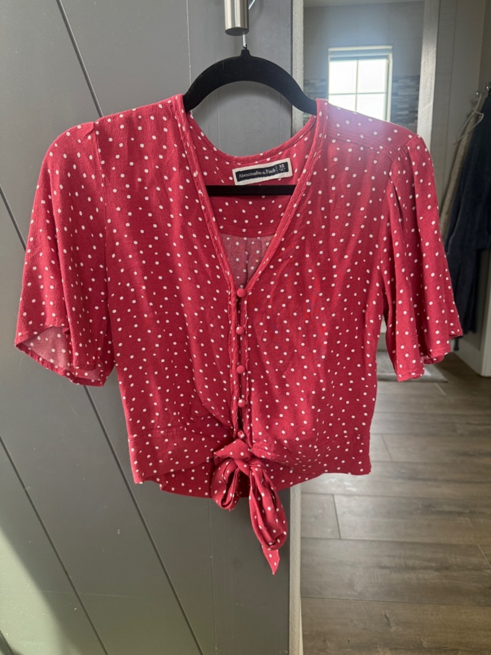Abercrombie & Fitch Red Polka Dot Tie-Front Blouse